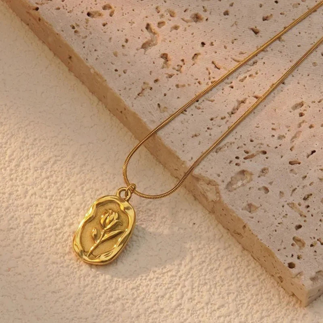 Gold Floral Medallion Pendant Necklace (Gold Plated | Anti-Tarnish)-OSL-58