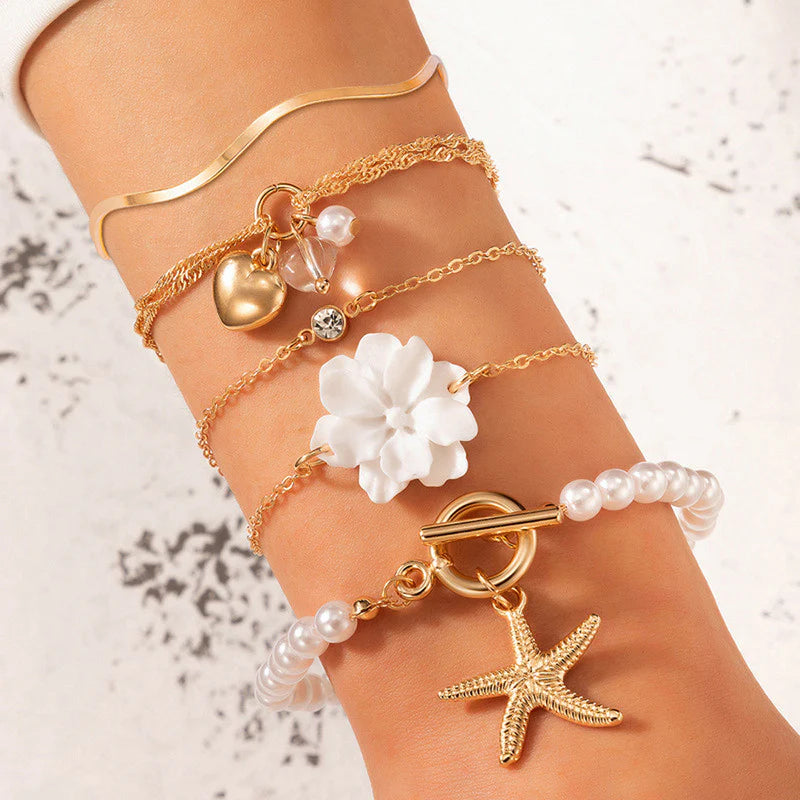 Gold Plated Contemporary Korean Stackable Bracelet Set (Pack of 5)-OSL-128