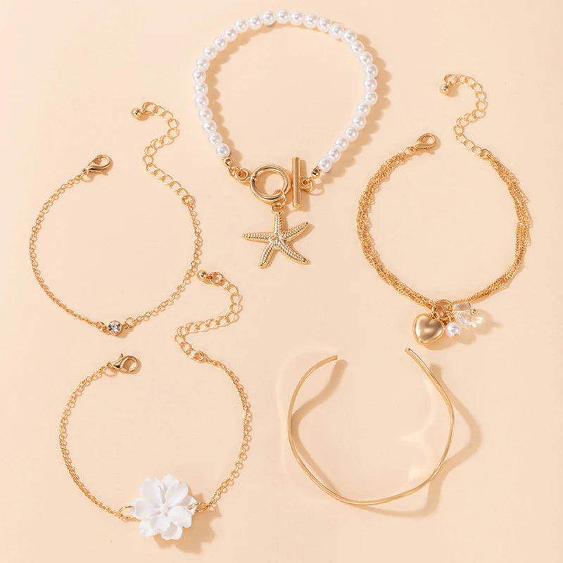 Gold Plated Contemporary Korean Stackable Bracelet Set (Pack of 5)-OSL-128