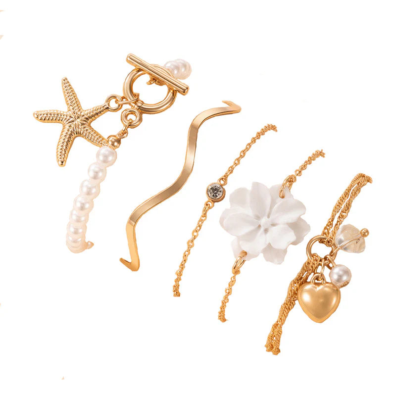 Gold Plated Contemporary Korean Stackable Bracelet Set (Pack of 5)-OSL-128