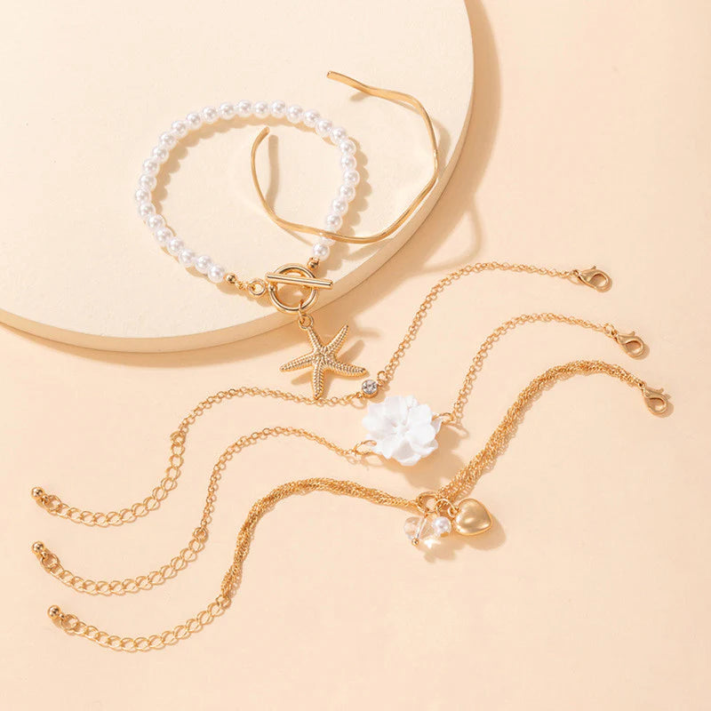 Gold Plated Contemporary Korean Stackable Bracelet Set (Pack of 5)-OSL-128