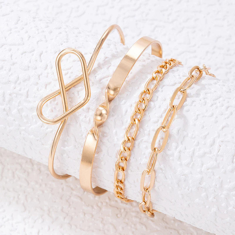 Gold Plated Contemporary Stackable Bracelet Set (Pack of 4)-OSL119