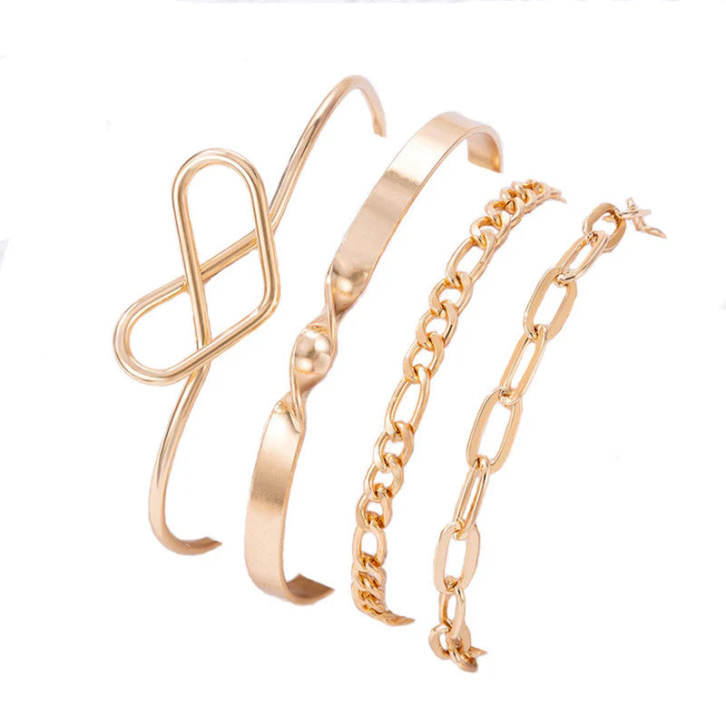 Gold Plated Contemporary Stackable Bracelet Set (Pack of 4)-OSL119