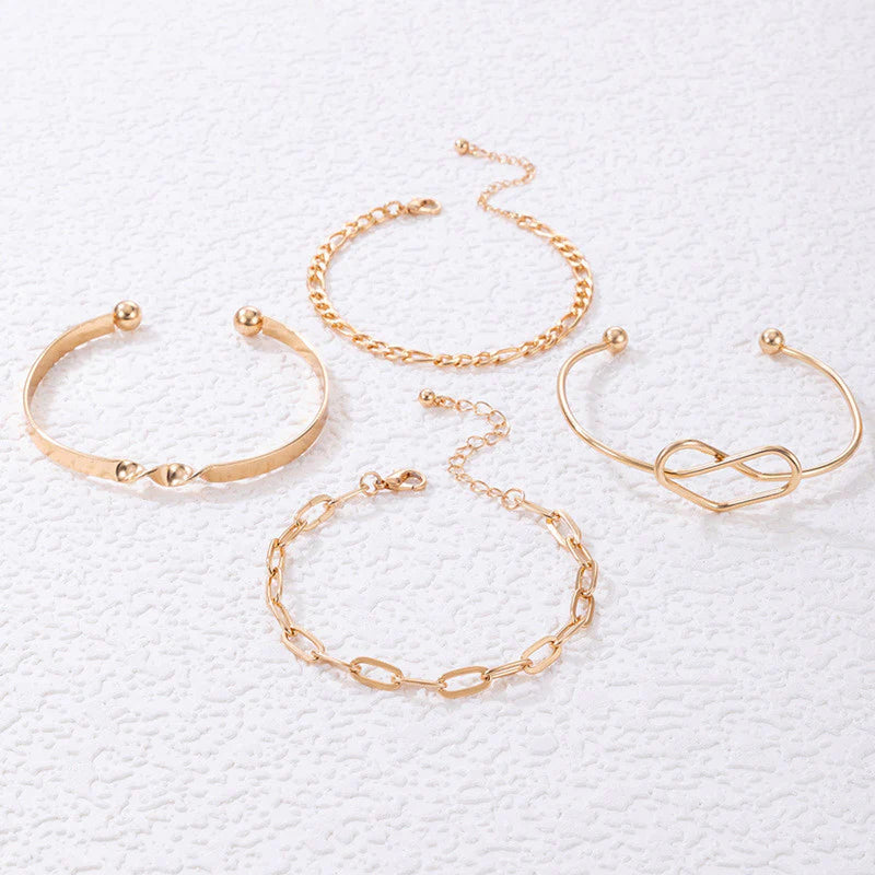 Gold Plated Contemporary Stackable Bracelet Set (Pack of 4)-OSL119