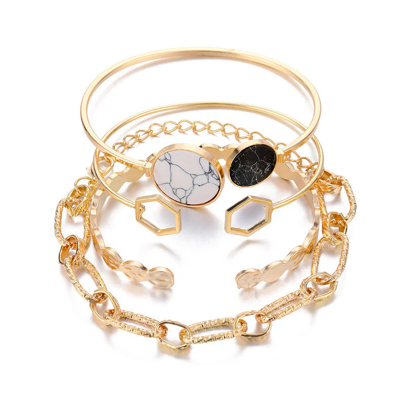Gold Plated Geometric Stackable Korean Bracelet (Pack of 4)-OSL114