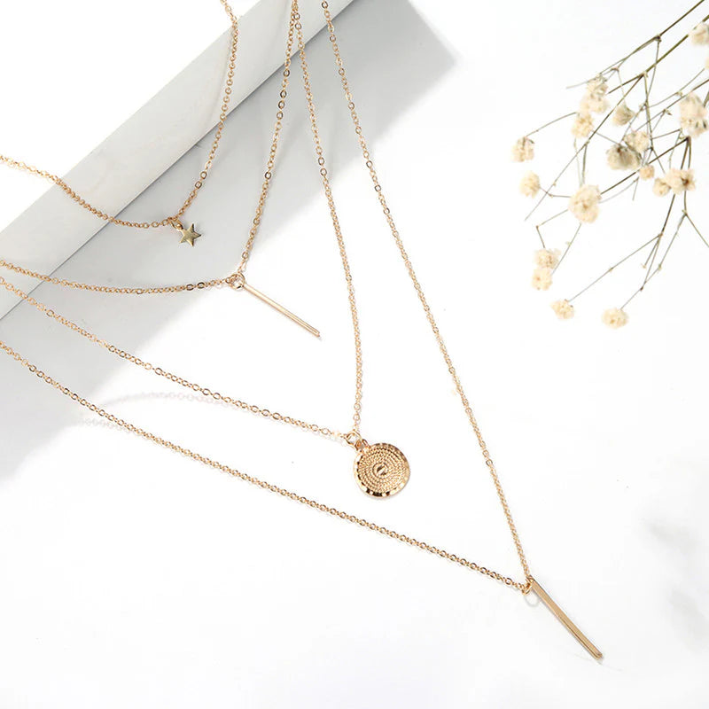 Exclusive Star & Coin Multi-Layered Necklace-OSL104