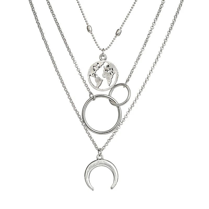 Silver Plated Plushie Global Cross Ring Design Necklace for Women-OSL-125