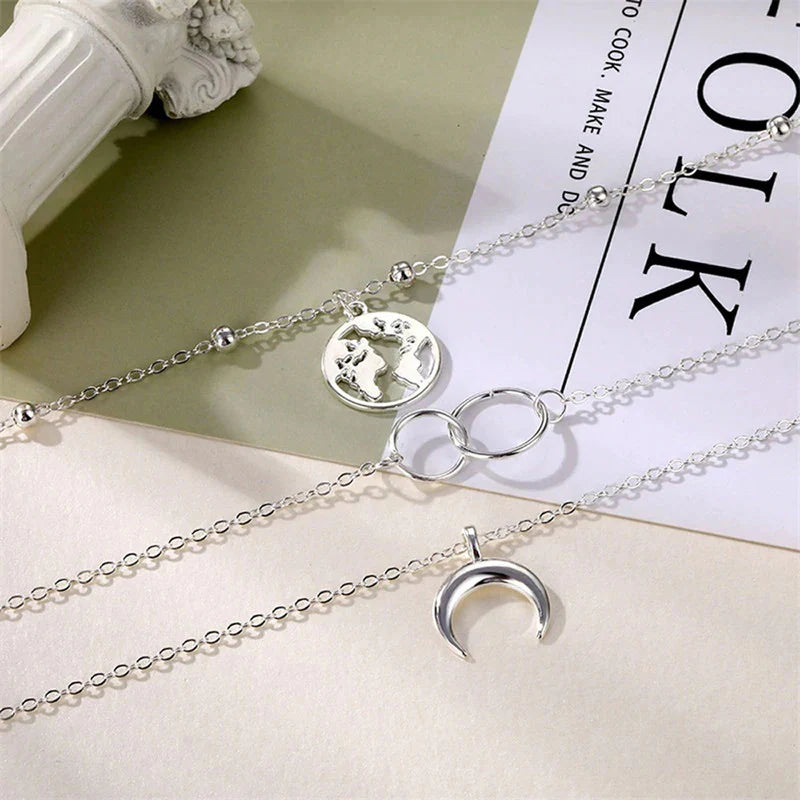 Silver Plated Plushie Global Cross Ring Design Necklace for Women-OSL-125