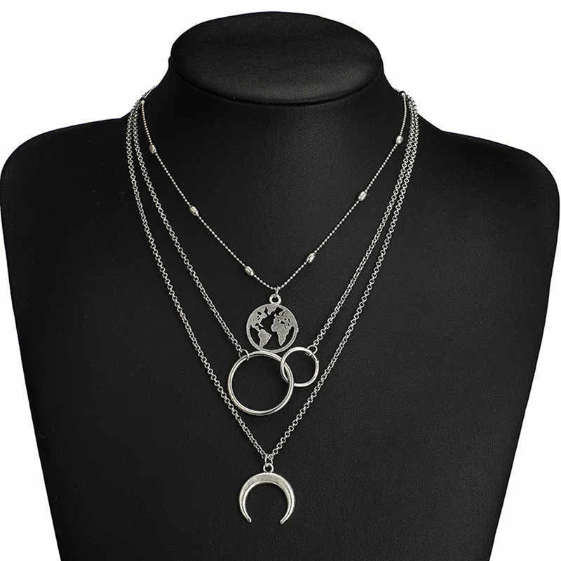 Silver Plated Plushie Global Cross Ring Design Necklace for Women-OSL-125