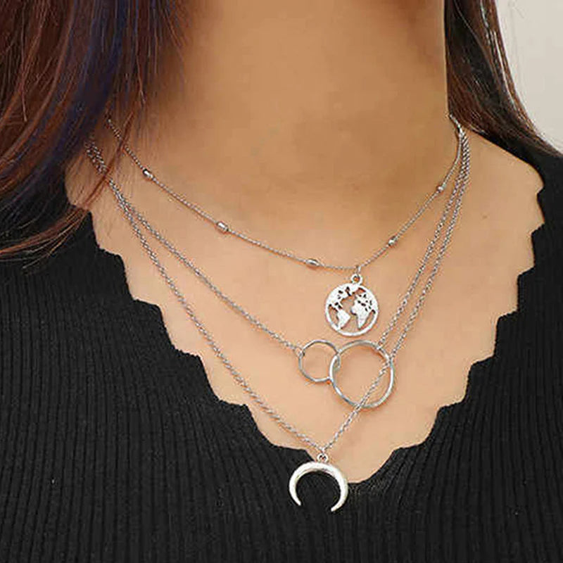 Silver Plated Plushie Global Cross Ring Design Necklace for Women-OSL-125