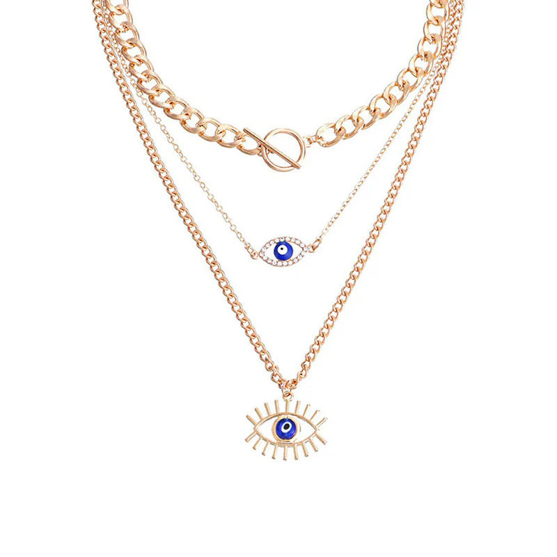 Gold Plated Evil Eye Layered Necklace-OSL123