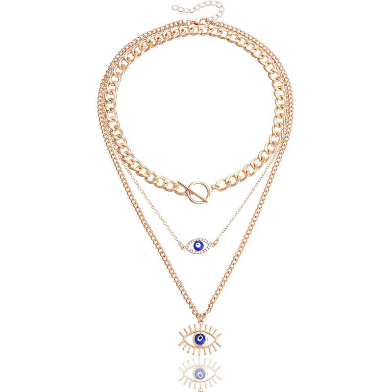 Gold Plated Evil Eye Layered Necklace-OSL123