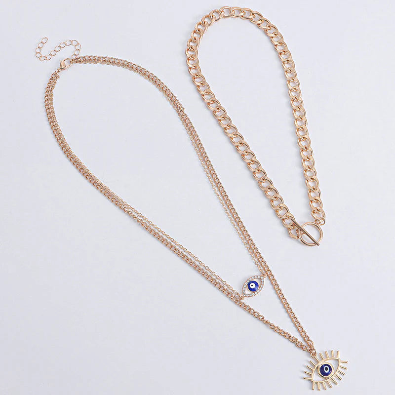 Gold Plated Evil Eye Layered Necklace-OSL123
