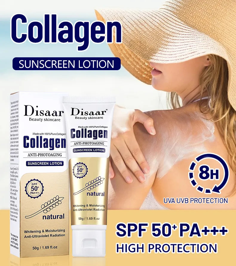 Collagen Sunblock Whitening Spf 50 Anti Sun UV Sunscreen Lotion for Outdoor 50 g