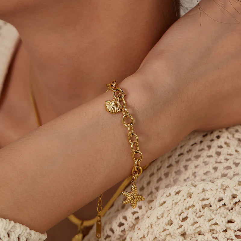 Gold Plated Stainless Steel Anti-Tarnish Star-Themed Wraparound Bracelet for Women-OSL-133