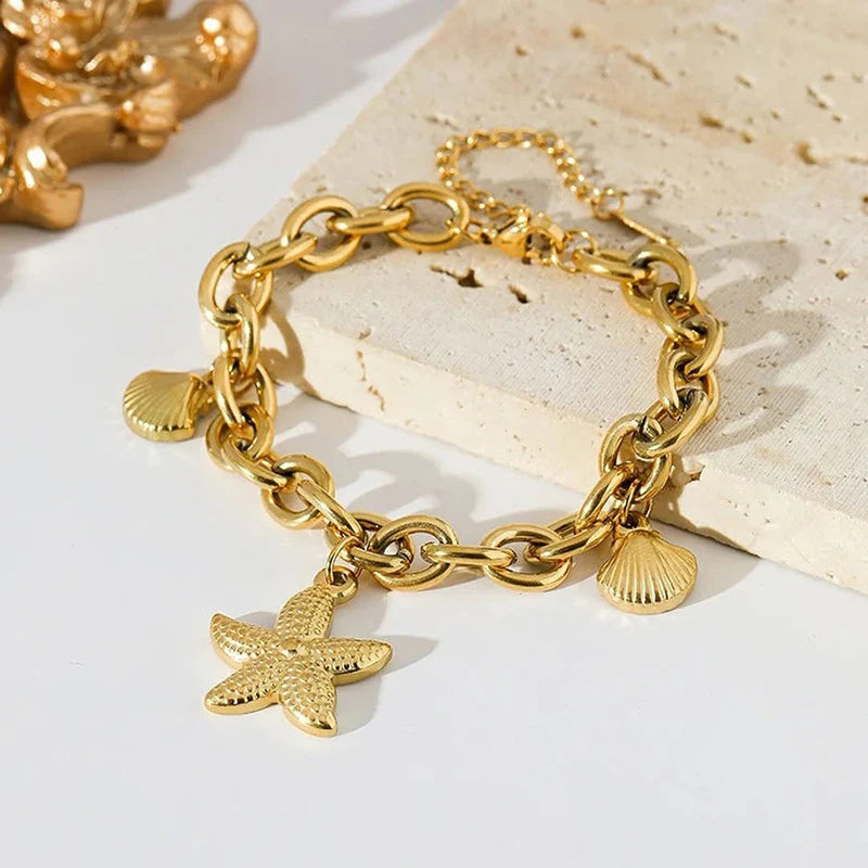 Gold Plated Stainless Steel Anti-Tarnish Star-Themed Wraparound Bracelet for Women-OSL-133