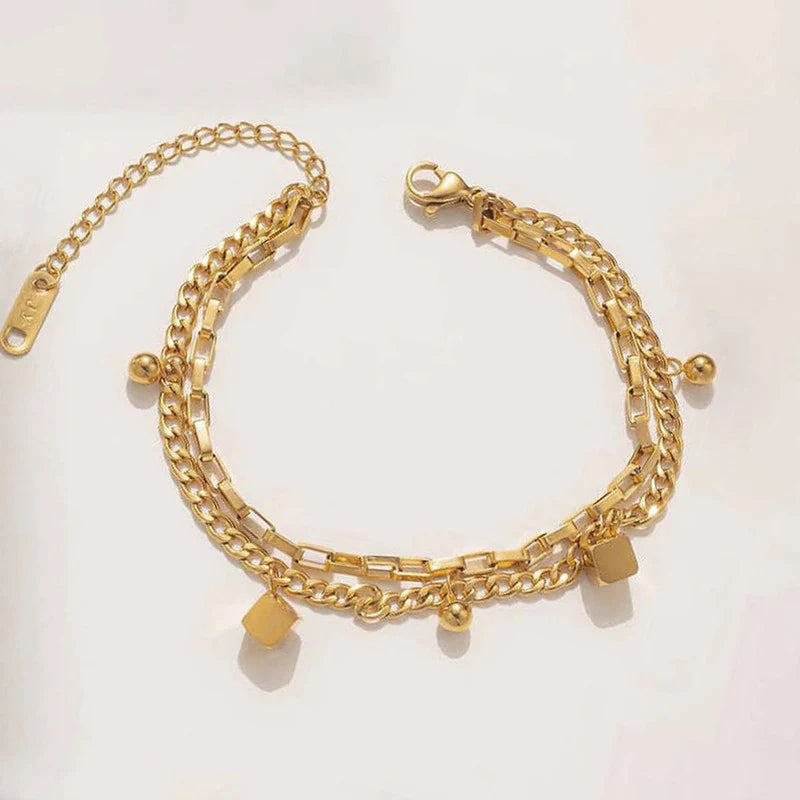 Gold Plated Cube-Themed Wraparound Bracelet (Stainless Steel | Anti-Tarnish)-OSL-148