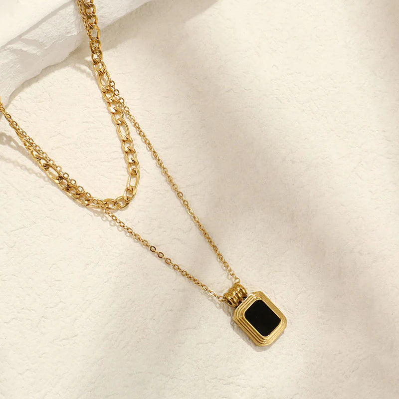 Gold Plated Stainless Steel Geometric Dual-Strand Necklace (Anti-Tarnish)-OSL-143