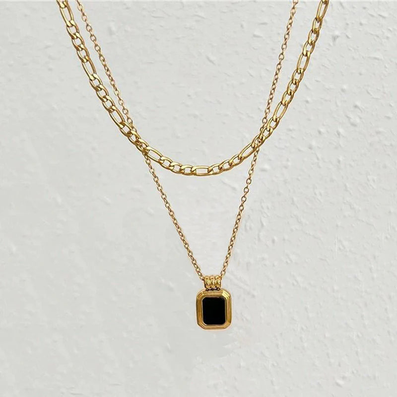 Gold Plated Stainless Steel Geometric Dual-Strand Necklace (Anti-Tarnish)-OSL-143