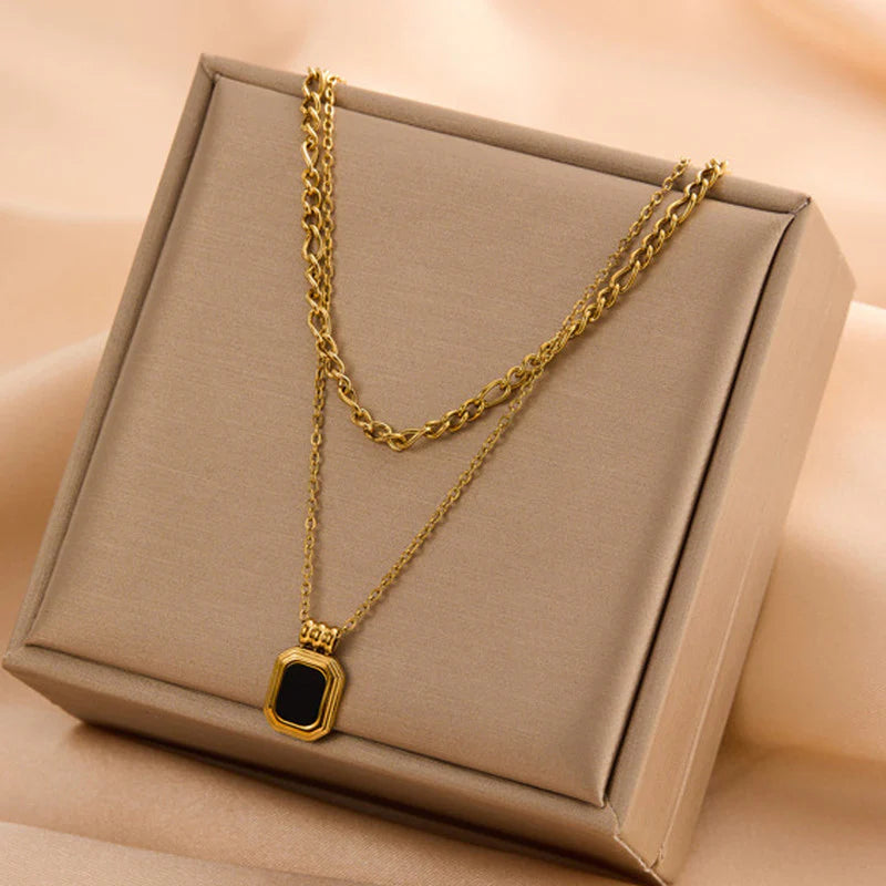 Gold Plated Stainless Steel Geometric Dual-Strand Necklace (Anti-Tarnish)-OSL-143