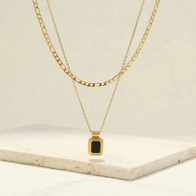 Gold Plated Stainless Steel Geometric Dual-Strand Necklace (Anti-Tarnish)-OSL-143