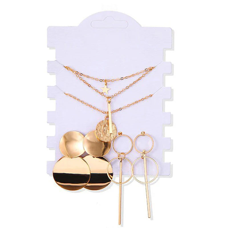 Limited Edition Gold Plated Jewellery Set with Drop Earrings & Layered Necklace (Set of 2)-OSL-131
