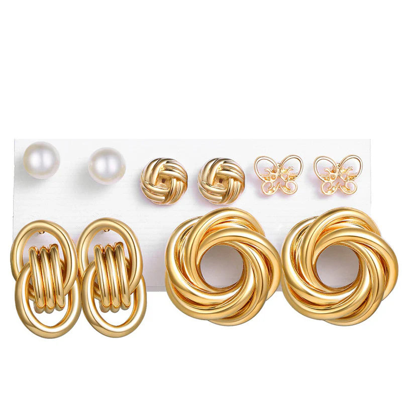 Gold-Toned & White Contemporary Stud Earrings-OSL106