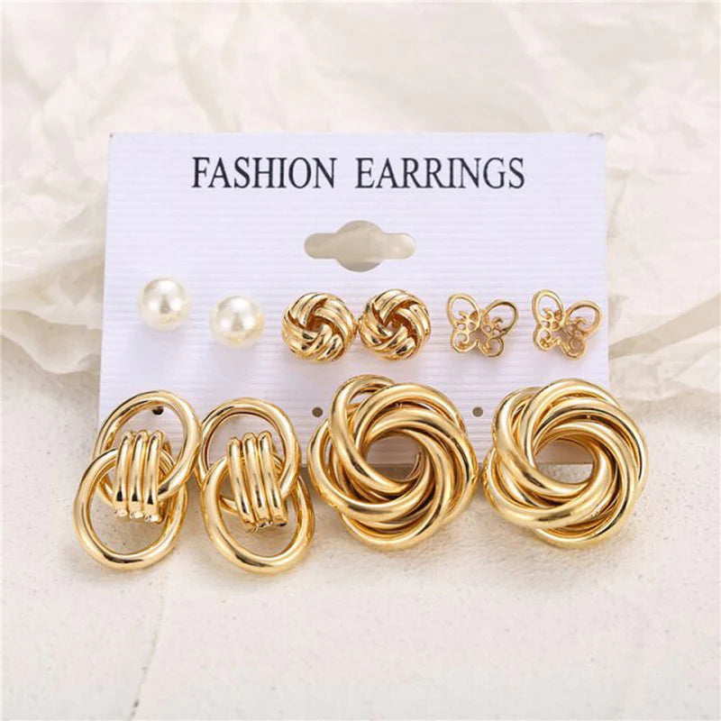 Gold-Toned & White Contemporary Stud Earrings-OSL106