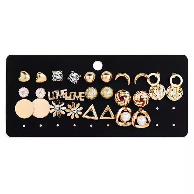 Gold Plated Stud Earrings Combo (Pack of 14)-OSL112
