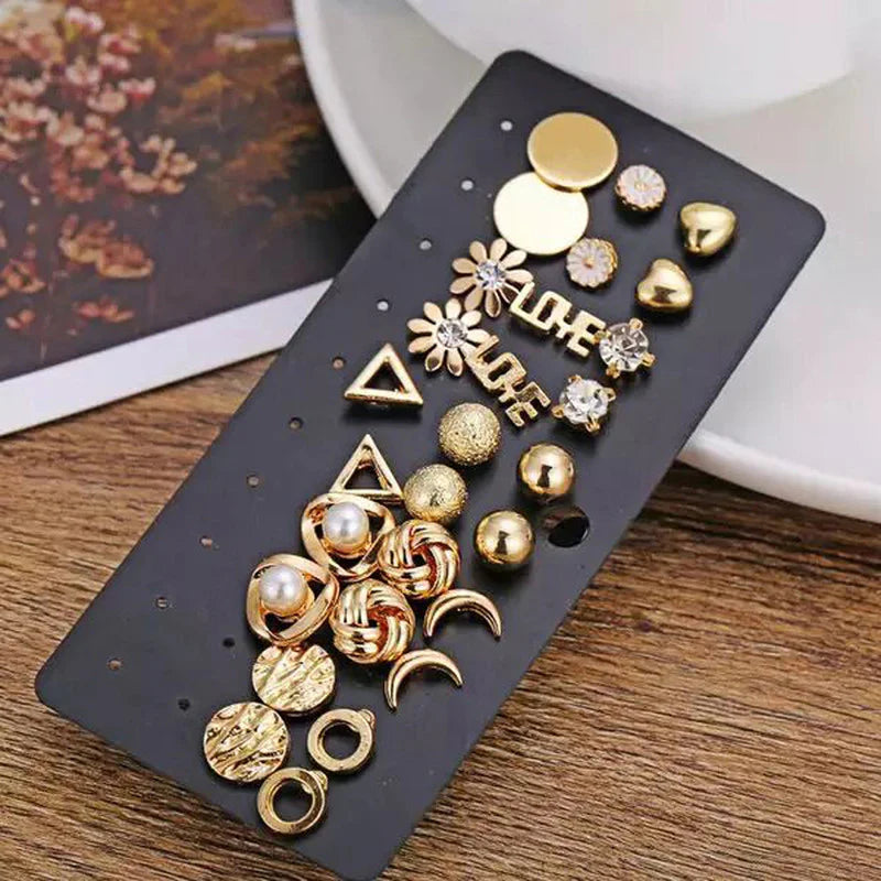 Gold Plated Stud Earrings Combo (Pack of 14)-OSL112