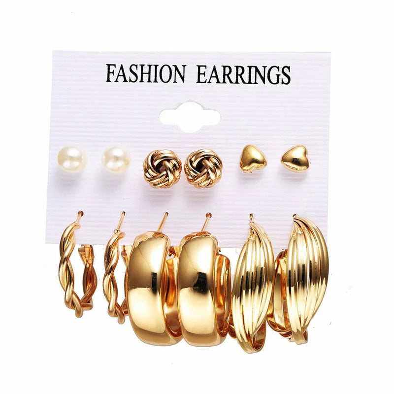 Gold Plated Studs & Hoops Earrings Combo (Pack of 6)-OSL113