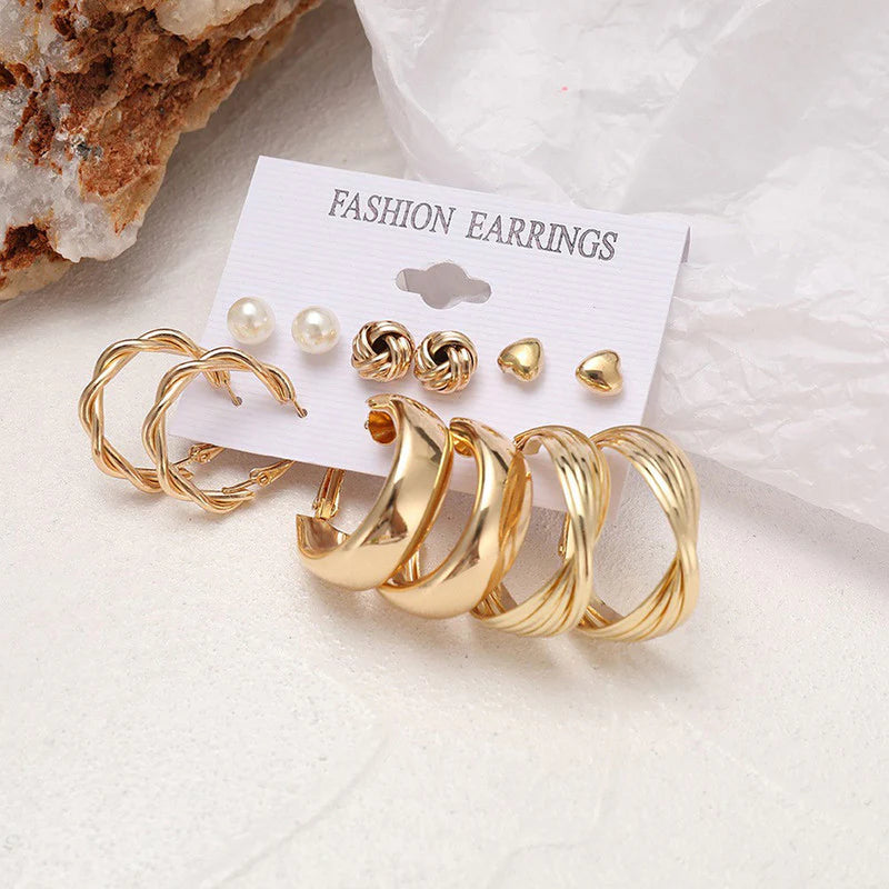 Gold Plated Studs & Hoops Earrings Combo (Pack of 6)-OSL113