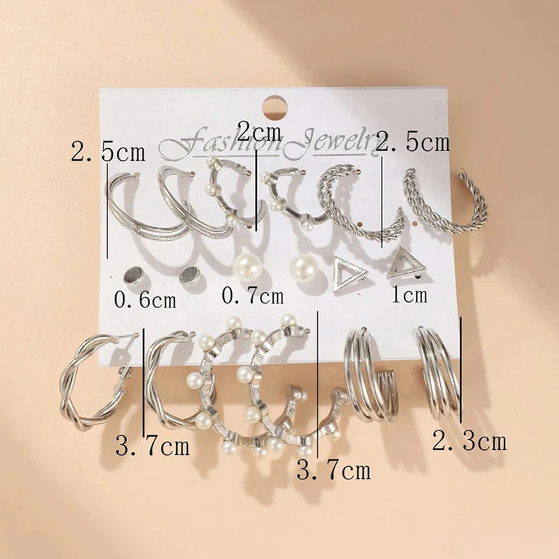 Silver Plated Contemporary Hoop Earrings Set (Pack of 9)-OSL108