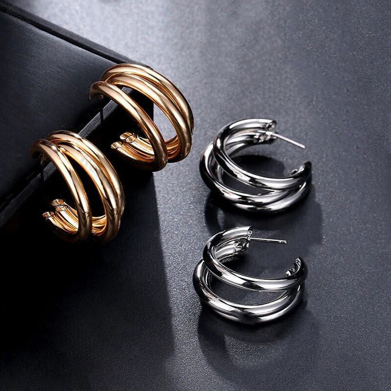 Gold & Silver Plated Contemporary Hoop Earrings-OSL109