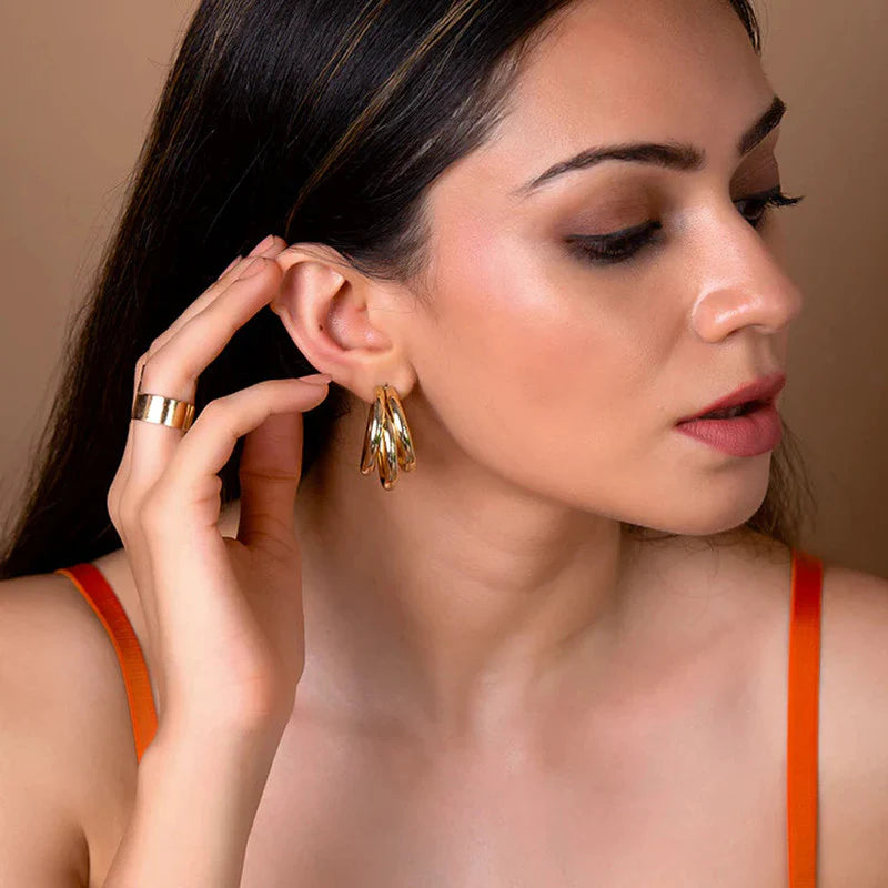 Gold & Silver Plated Contemporary Hoop Earrings-OSL109
