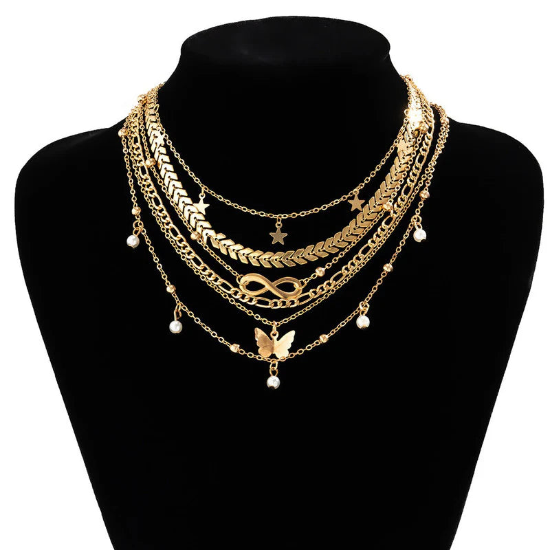 Gold Plated Layered Necklace Set (Pack of 6 | Anti-Tarnish)-OSL-147