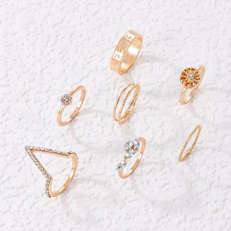 Gold Plated Contemporary Stackable Rings Set of 7-OSL-102