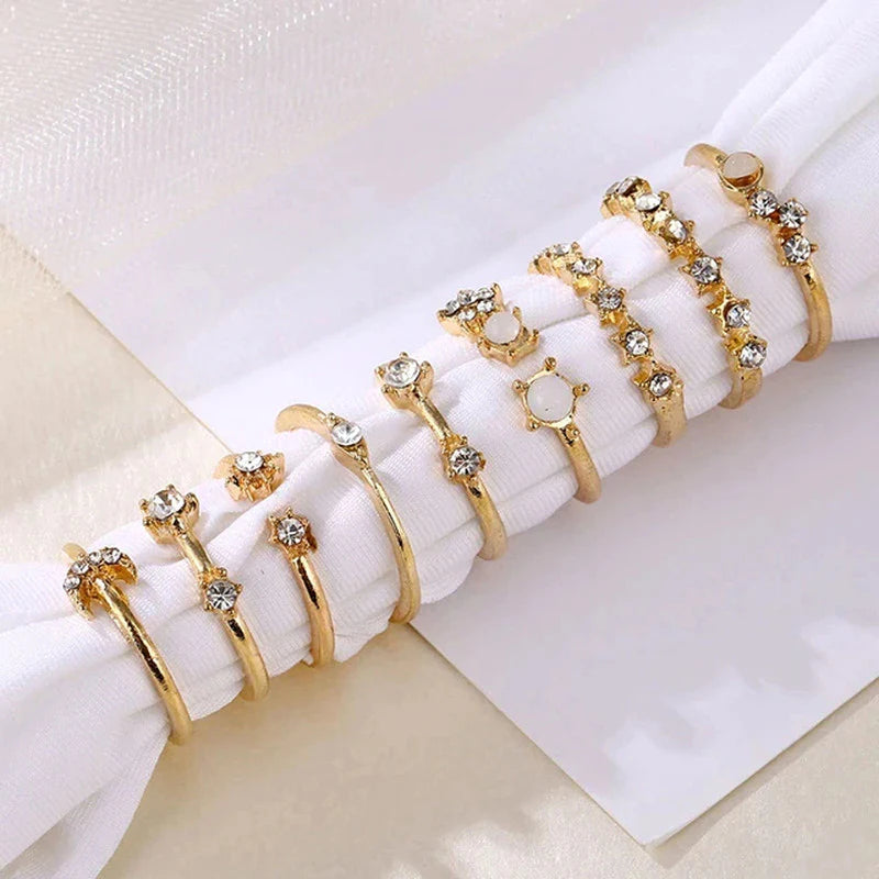 Trending Gold Plated Love-Inspired Set of 9 Stackable Finger Rings-OSL95