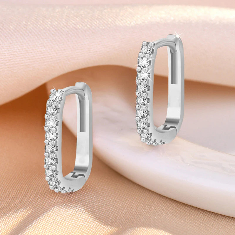Silver Plated American Diamond Geometric Hoop Earrings-OSL111