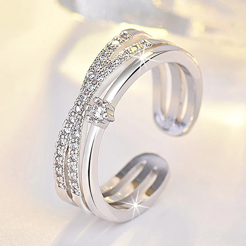 Silver Plated American Diamond Studded Contemporary Korean Finger Ring-OSL-99