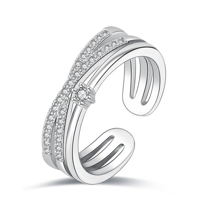 Silver Plated American Diamond Studded Contemporary Korean Finger Ring-OSL-99