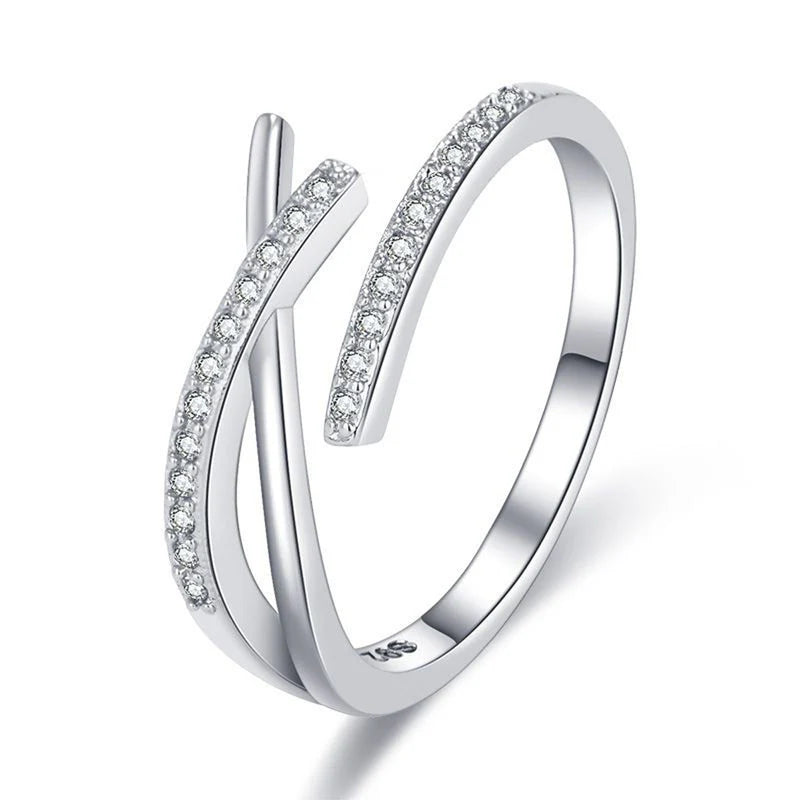 Silver Plated American Diamond Studded Contemporary Korean Finger Ring-OSL98