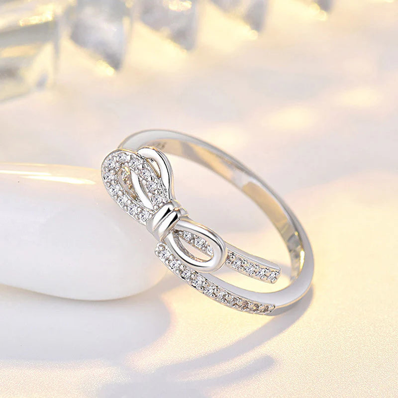 Silver Plated American Diamond Studded Contemporary Korean Finger Ring-OSL97