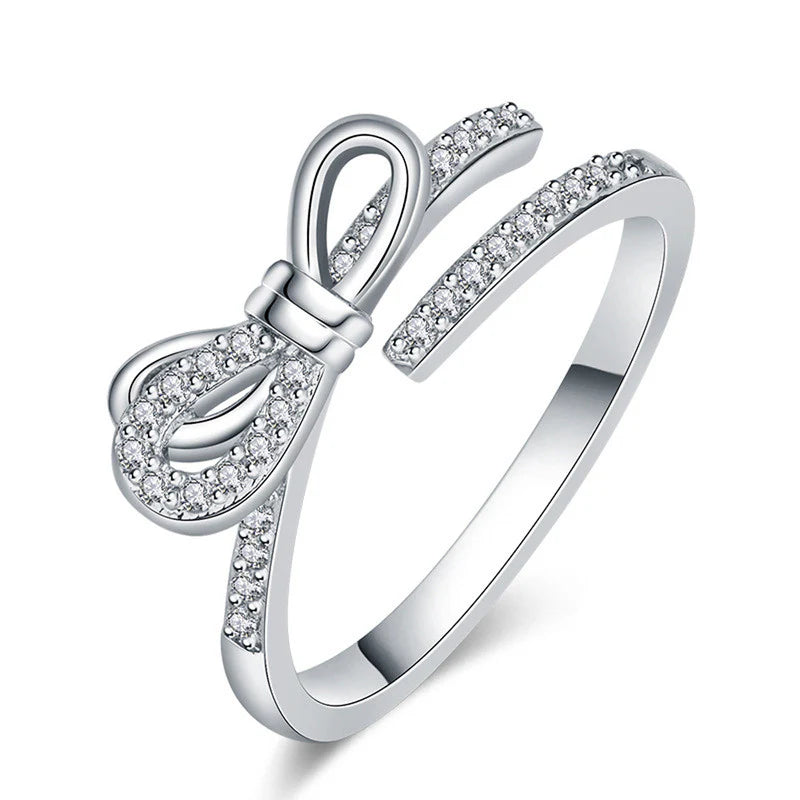 Silver Plated American Diamond Studded Contemporary Korean Finger Ring-OSL97