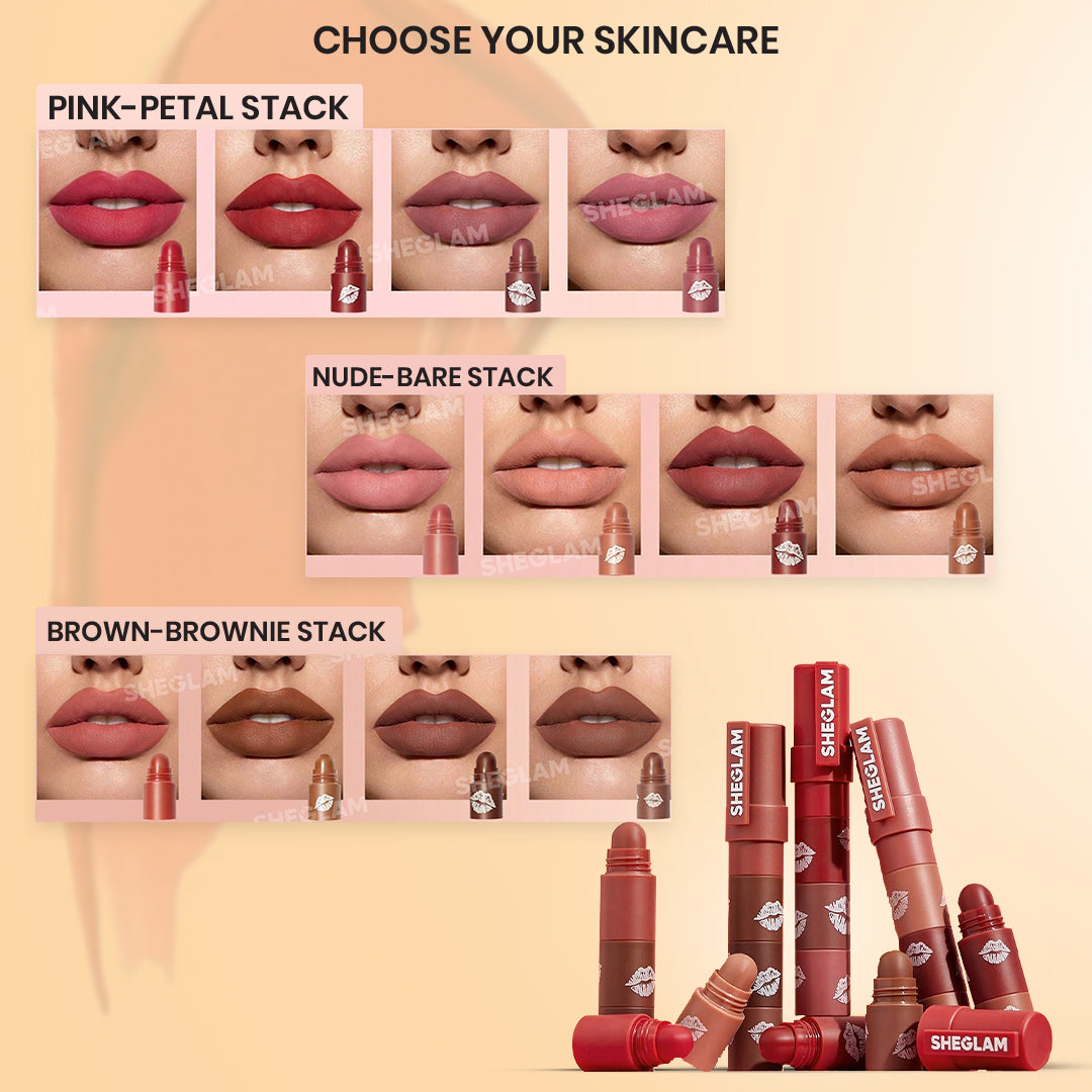 SheGlam Mega Lip Stack – 4-in-1 Creamy Matte Lipsticks