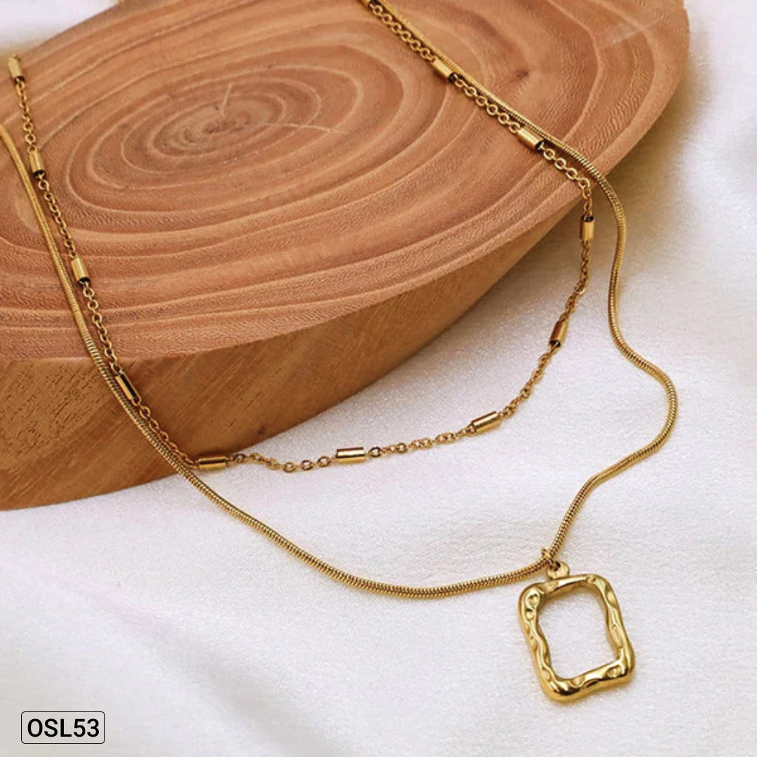 GeoDrape Gold Plated Dual-Strand Geometric Necklace-OSL53