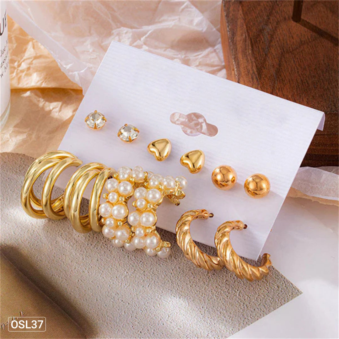 AuraMix Gold Plated Studs & Hoop Earrings Set (Pack of 6)-OSL37