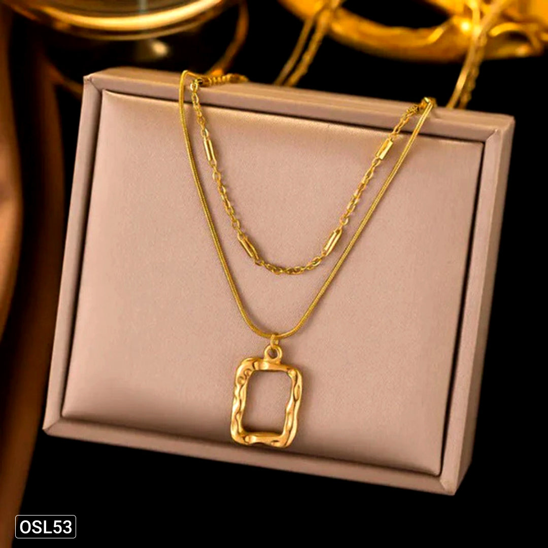 GeoDrape Gold Plated Dual-Strand Geometric Necklace-OSL53