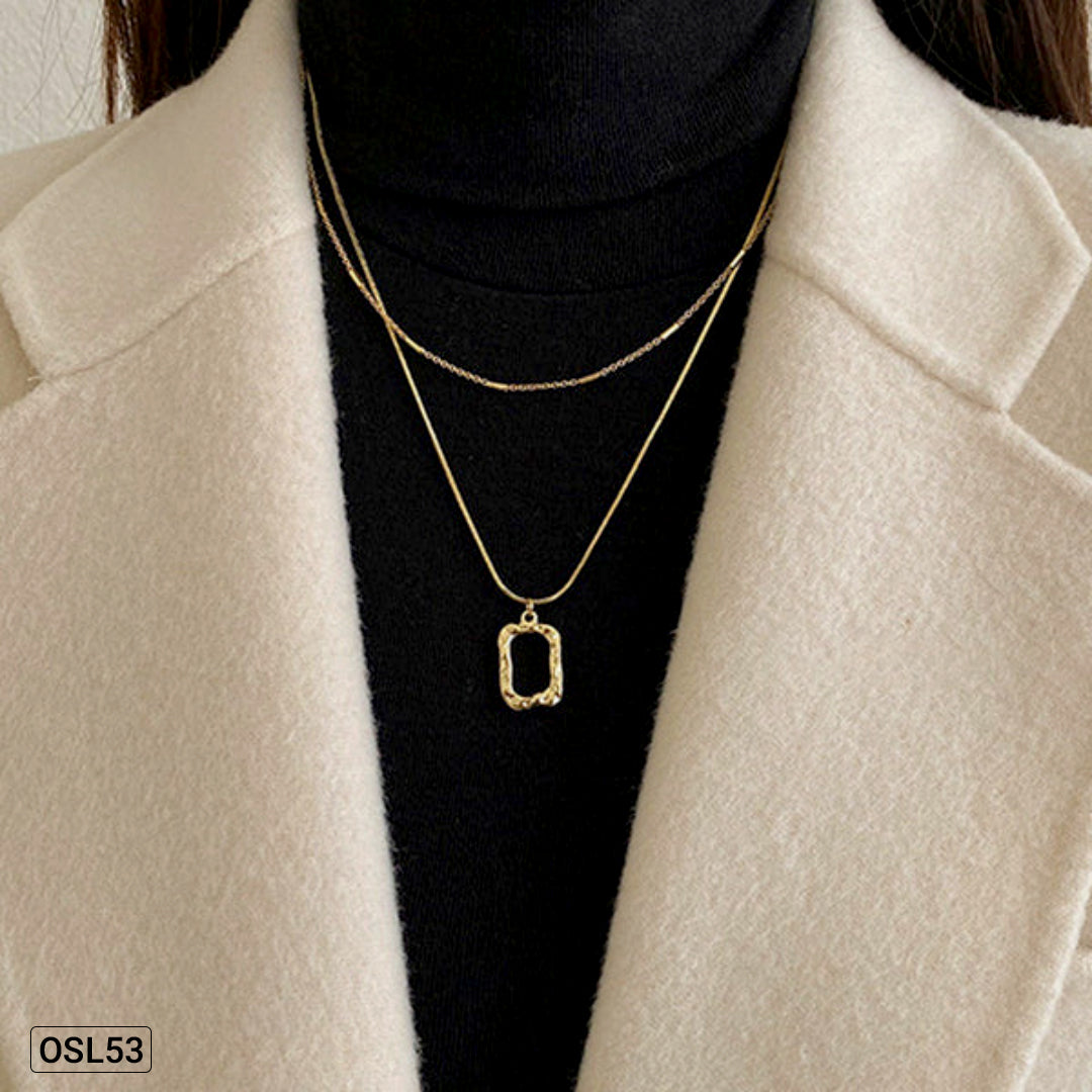GeoDrape Gold Plated Dual-Strand Geometric Necklace-OSL53