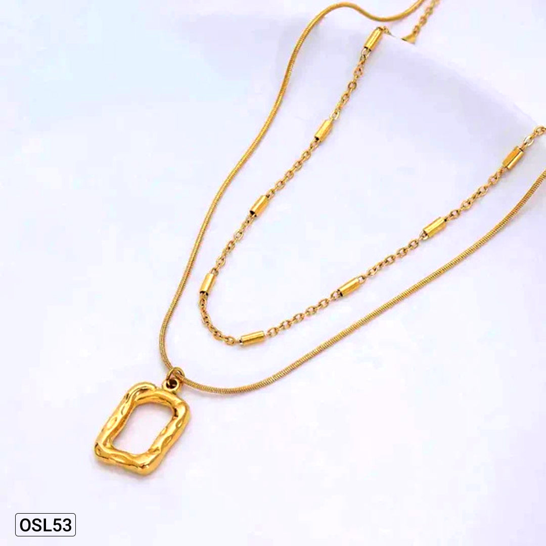 GeoDrape Gold Plated Dual-Strand Geometric Necklace-OSL53